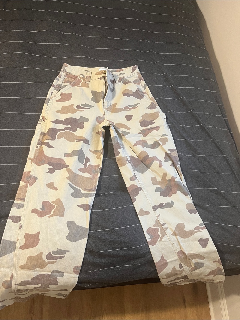 Aritzia Beige and Taupe Camo Straight Leg Pants
